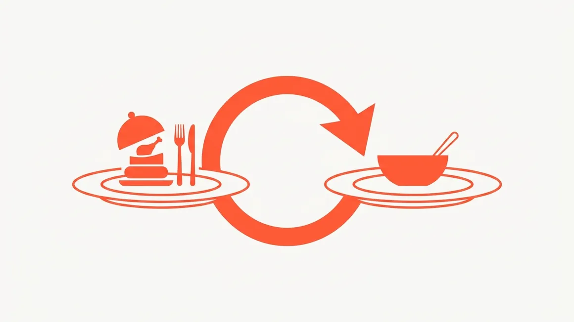 Two dishes linked by a circular arrow indicating a swap.
