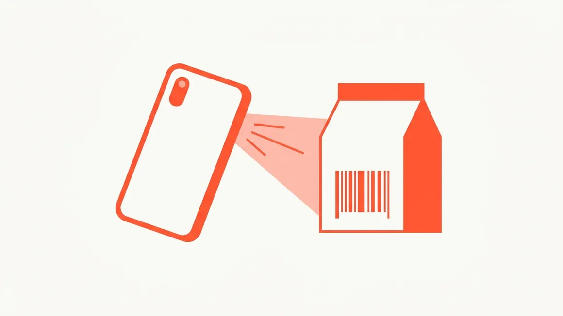 Illustrazione di uno smartphone che scansiona un codice a barre.