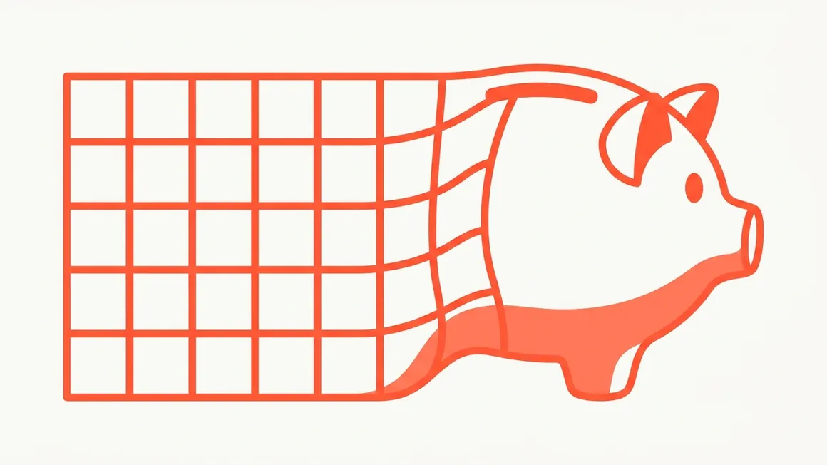 Illustrazione di un calendario settimanale che si fonde con un salvadanaio.