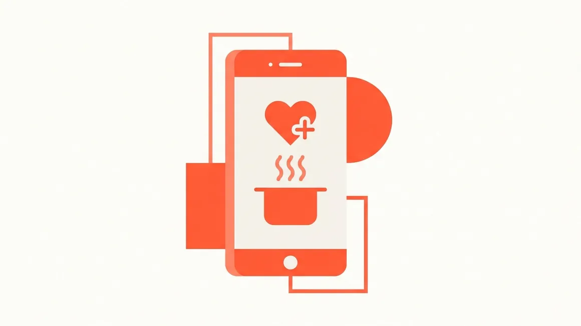 Illustrazione di uno smartphone da cui esce un cuore che si trasforma in una pentola fumante.